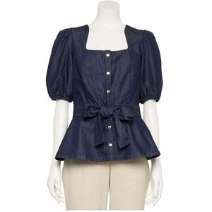 Nine West Dark Blue Puff Sleeve Blouse